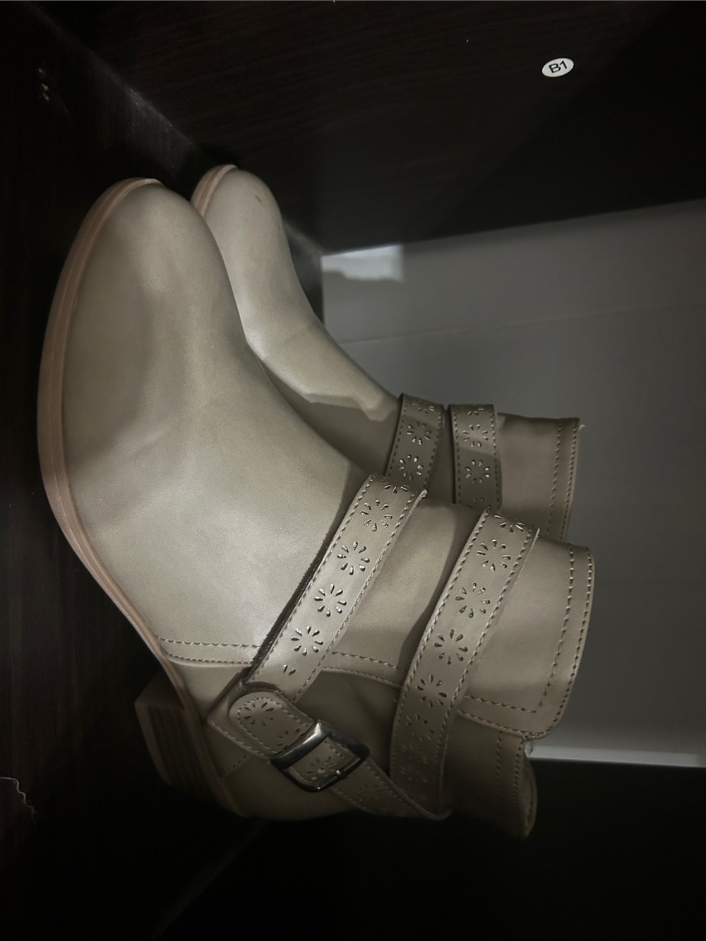 Women's Cream Ankle Booties with Decorative Straps